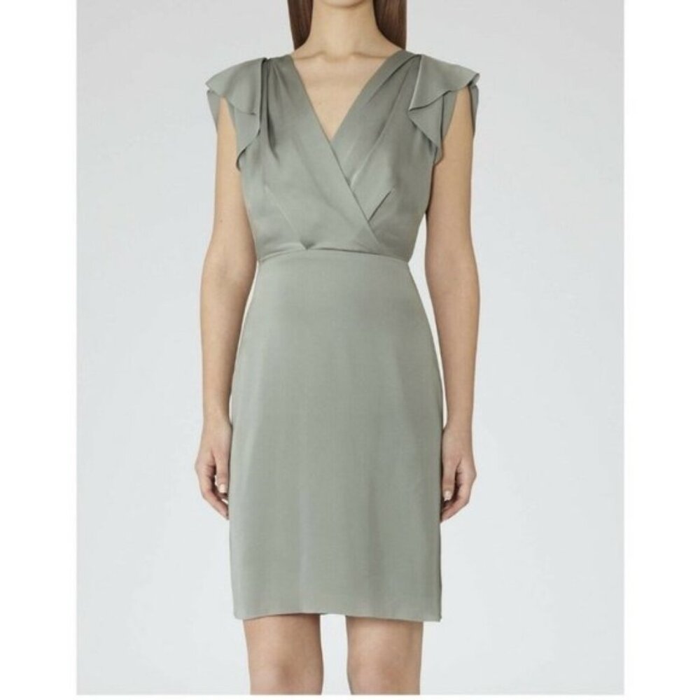 Reiss Cora Drape Front Crossover Flutter Sleeve Dress Light Sage Green‎ Size 0